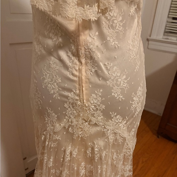 Vintage Romantic Lace Dress Satin Underlay Floral Appliqué 80s - Picture 9 of 12